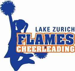 Lake Zurich flames cheerleading logo Skopek Orthodontics