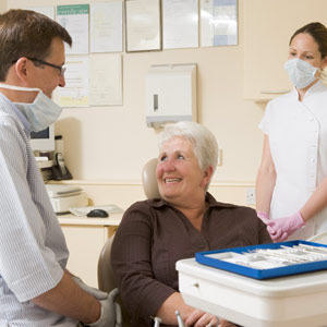 Skopek Orthodontics elderly visiting for a checkup to her dental implant with her orthodontist